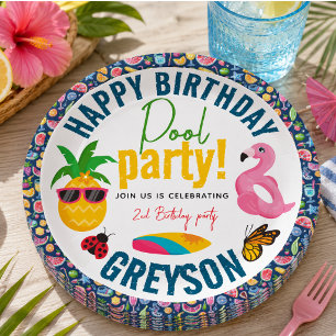 Pool Party Modern Summer Themed Birthday Party Paper Plate