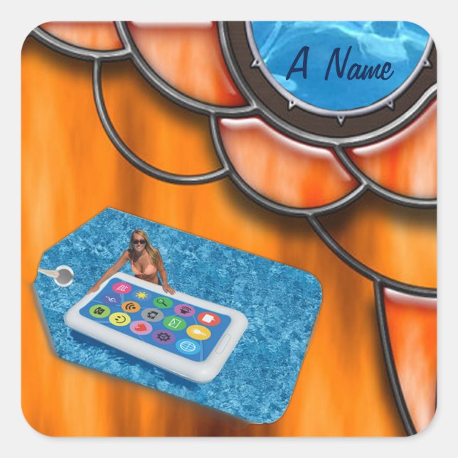 Pool party name square sticker (Front)
