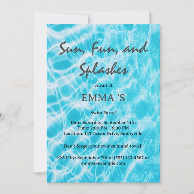 Pool Party or Swim Party  Invitation (Front)