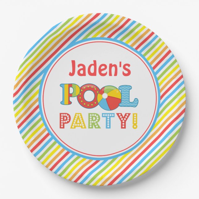Pool Party Paper Plates, Pool Party Decor Plate (Front)
