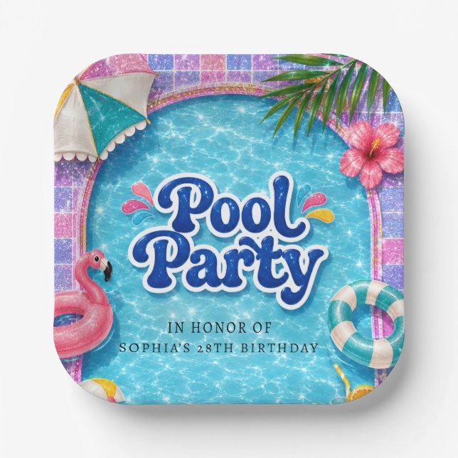 Pool Party Paper Plates Tropical Flamingo Summer  (Front)