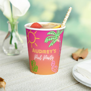 Pool Party Pink Neon Paper Cups