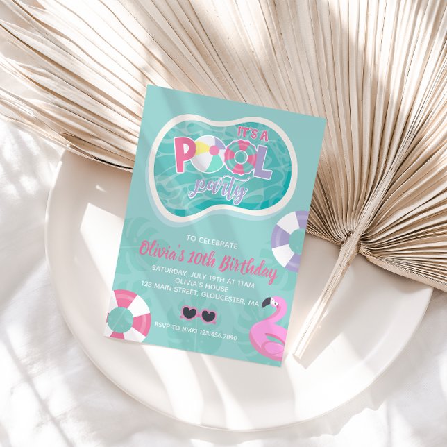 Pool Party pink pool float Summer Birthday Invitation (Creator Uploaded)