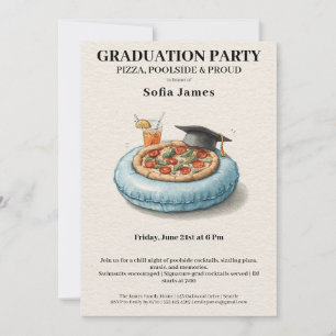 Pool Party Pizza Graduation Celebration Invitation