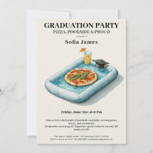 Pool Party Pizza Graduation Celebration Invitation