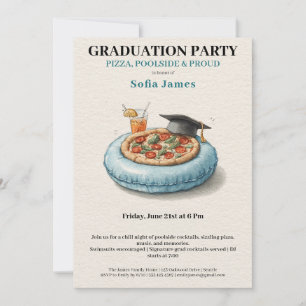 Pool Party Pizza Graduation Celebration Invitation