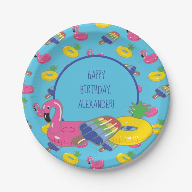 Pool Party Pool Floats Patterned Personalised Paper Plate (Front)
