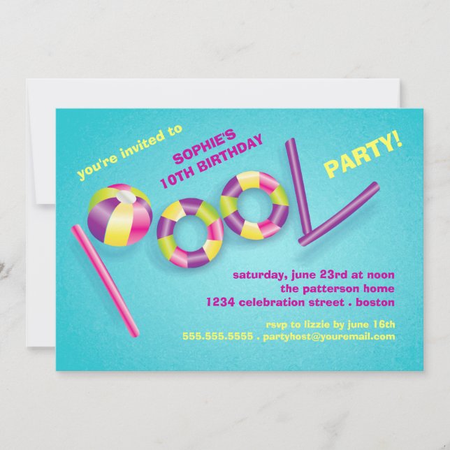 Pool Party Pool Toys Birthday Invitation (Front)