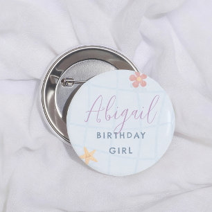 Pool Party Purple Birthday Girl 6 Cm Round Badge