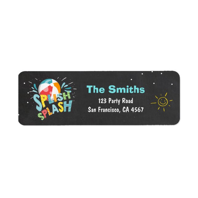 Pool party Return Address Label Splish splash Ball (Front)