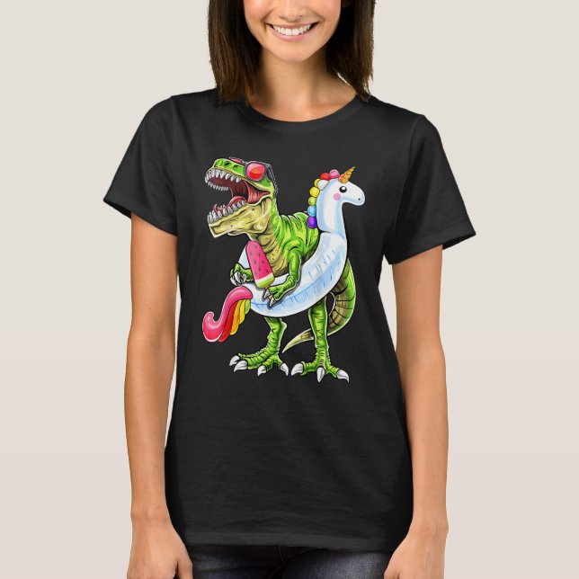Pool Party Rex Dinosaur Unicorn Float Summer 1 T-Shirt (Front)