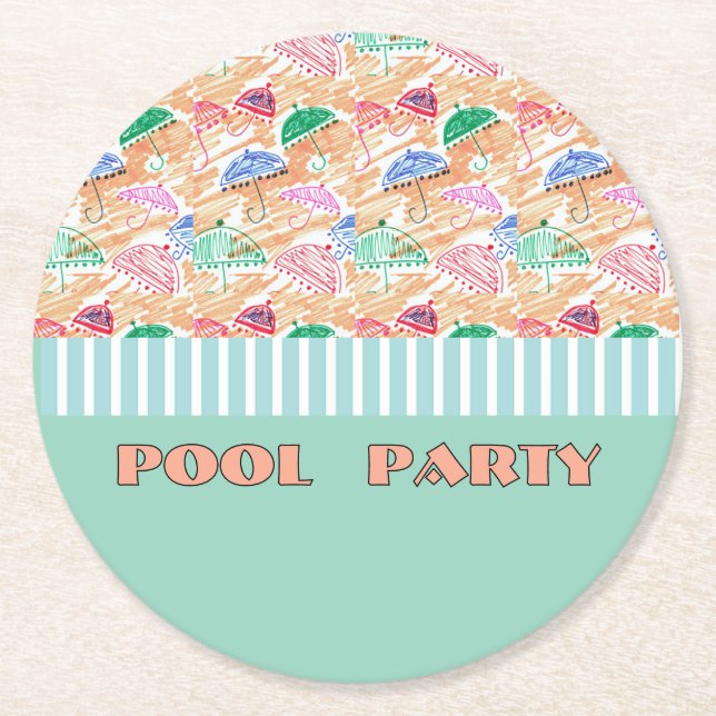 POOL PARTY  ROUND PAPER COASTER (Front)