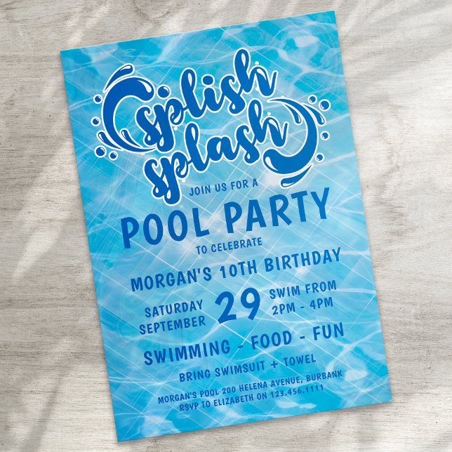 Pool Party Splish Splash Birthday Invitation (Creator Uploaded)