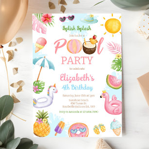Pool Party Splish Splash Summer Beach Birthday Inv Invitation
