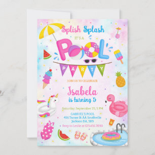 Pool Party Splish Splash Summer Beach Birthday  Invitation
