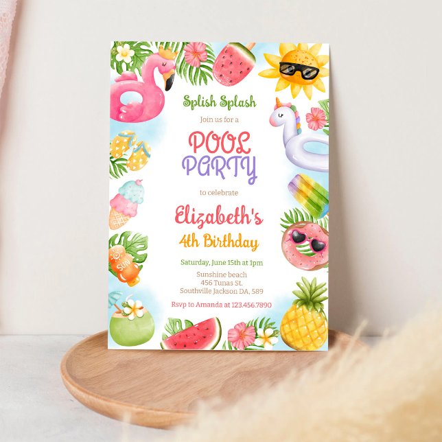 Pool Party Splish Splash Summer Beach Birthday Invitation (Creator Uploaded)