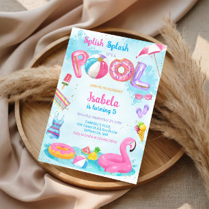 Pool Party Splish Splash Summer Beach Birthday Invitation