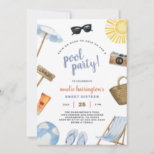 Pool Party Summer Beach Birthday Invitation