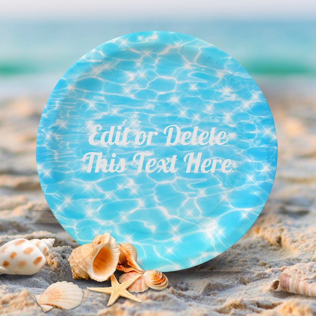 Pool Party Summer Beach Birthday Party Custom Text Paper Plate (Creator Uploaded)