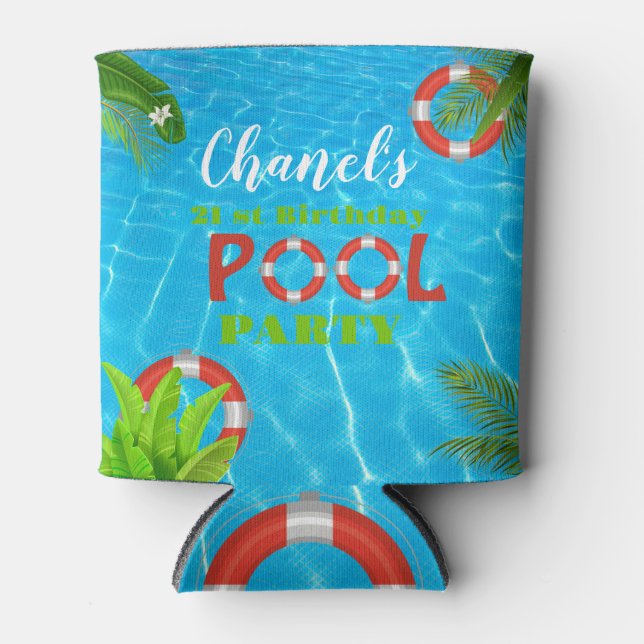 Pool Party | Summer Birthday  Can Cooler (Front)