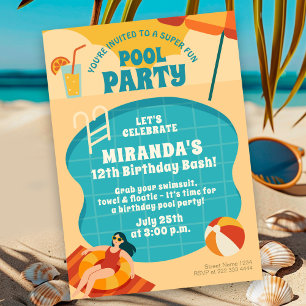 Pool Party Summer Birthday Invitation