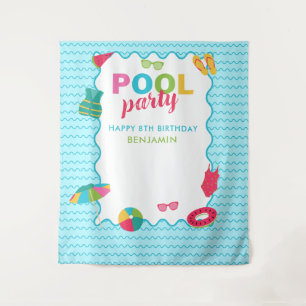 Pool Party Summer Birthday Party Backdrop Kids Tapestry