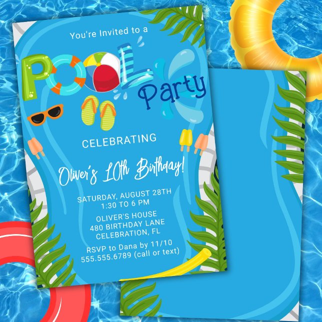 Pool Party Summer Boy Birthday Party Invitation (Creator Uploaded)