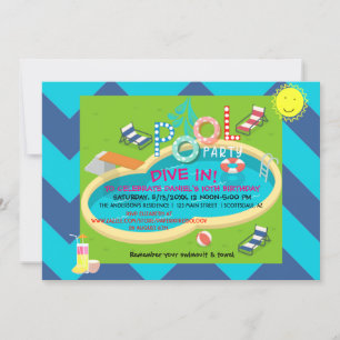Pool Party Summer Fun Adult Kids Birthday Invitation