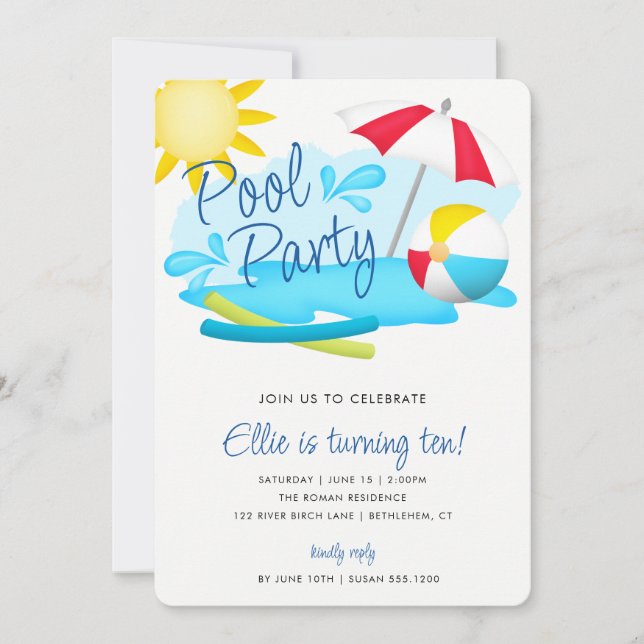 Pool Party Summer Fun Birthday Invitation (Front)