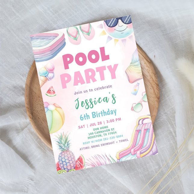 Pool Party - Summer Girl Birthday Party Invitation (Creator Uploaded)