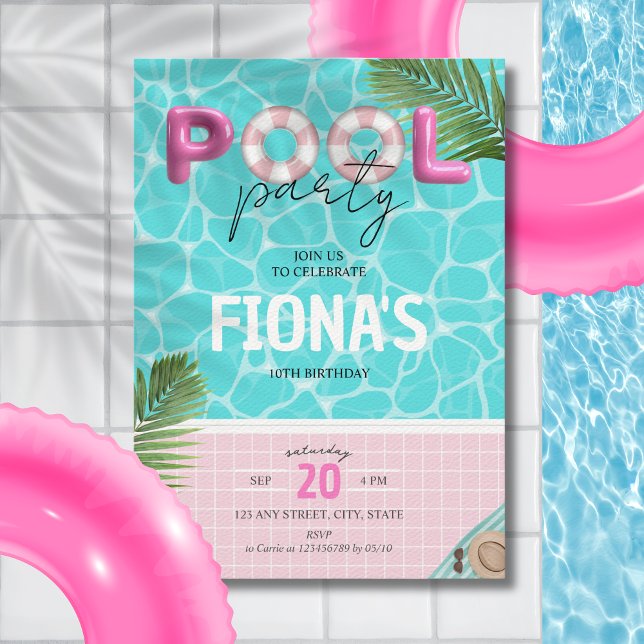 Pool Party Summer Girl's Birthday Invitation (Pool Party Girl's Birthday Invitation)