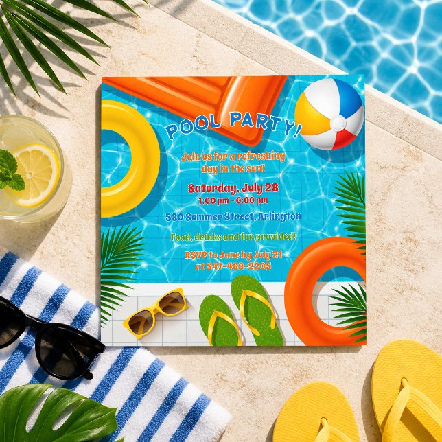 Pool Party Summer Holiday Birthday Invitation (Creator Uploaded)