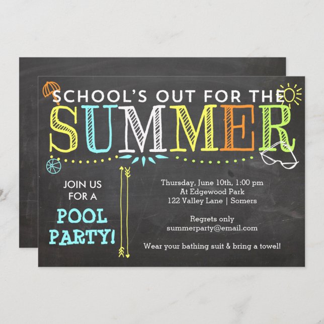 Pool Party Summer Invitation-School's Out Invitation (Front/Back)