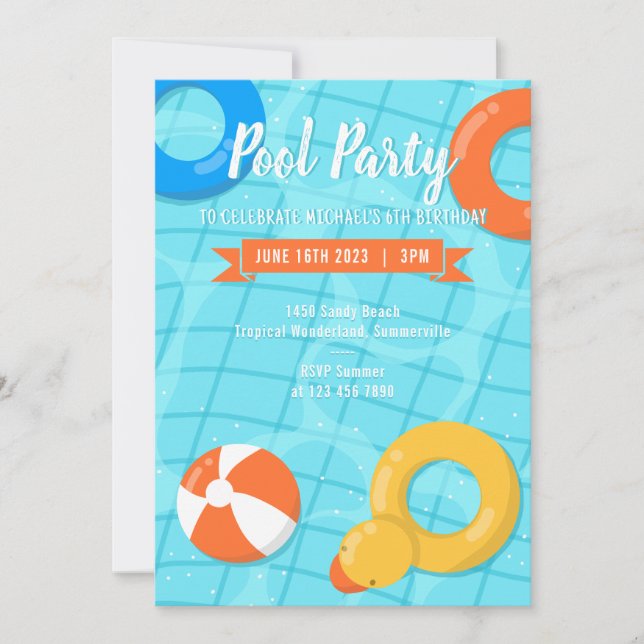Pool Party Summer Kids' Birthday Invitation (Front)