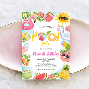 Pool Party Summer Theme Birthday Party Invitation