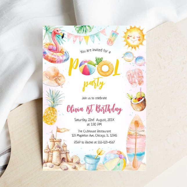 Pool Party Summer Theme Birthday Party Invitation (Creator Uploaded)