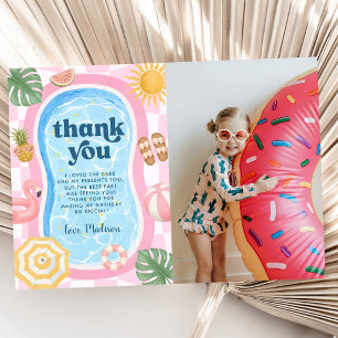 Pool Party Summer Themed Girl Birthday Photo Thank You Card