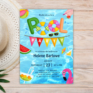 Pool Party Summer Water Bridal Shower Invitation