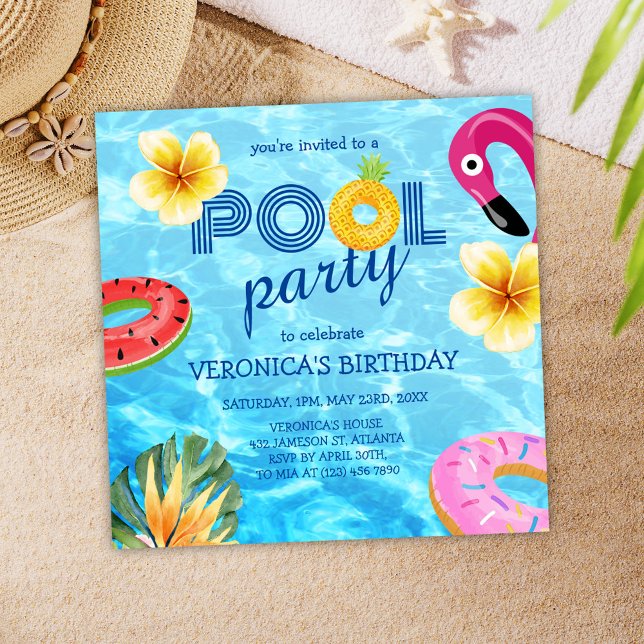 Pool Party Summer Water Fun Birthday Invitation (Pool Party Summer Water Fun Birthday Invitation)