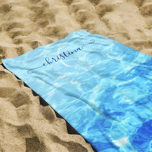 Pool Party Summer Water Monogram Name Beach Towel (Pool Party Summer Water Monogram Name Beach Towel)