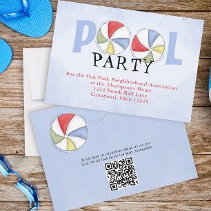 Pool Party Summer Watercolor Custom Invitation