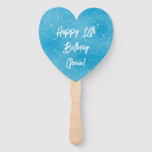 Pool Party Sweet 16 Water Blue Minimalist Bday Hand Fan