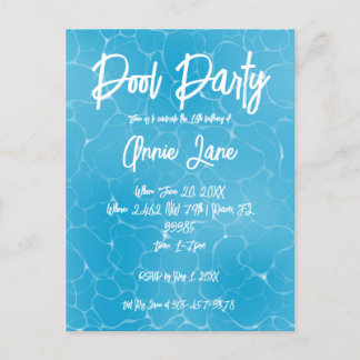 Pool Party Sweet 16 Water Blue Minimalist Bday Invitation Postcard
