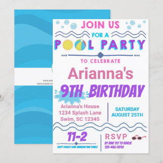 Pool Party Swim Birthday Invitation