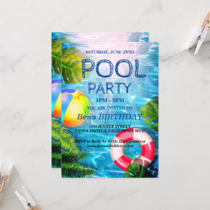 Pool Party Swimming Birthday Invitation
