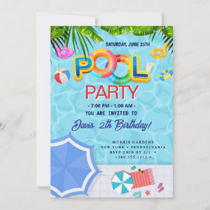 Pool Party   Swimming Birthday Invitation