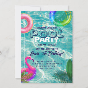 Pool Party   Swimming Birthday Invitation