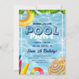 Pool Party   Swimming Birthday Invitation