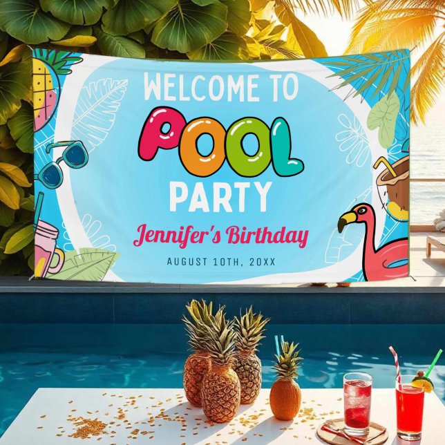 Pool Party Swimming Birthday Welcome Sign Banner (Creator Uploaded)