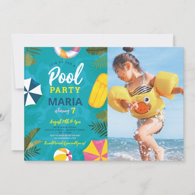 Pool Party Swimming Summer Birthday Fun Invite (Front)